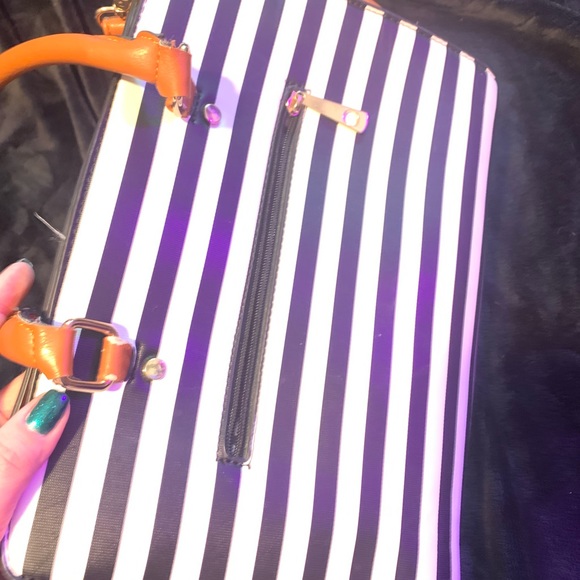 Black and white striped tote long and short strap - Picture 11 of 11